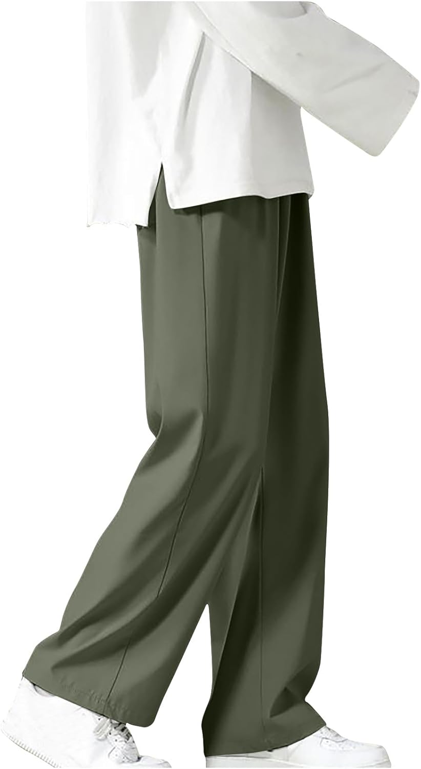 Men's Lightweight Wide Leg Pants Elastic Waist